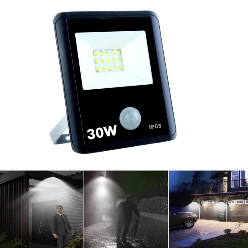 Comprar Foco Proyector LED 30W Sensor Movimiento PIR - Detector Temperatura  de Color Blanco Frío - 6000K
